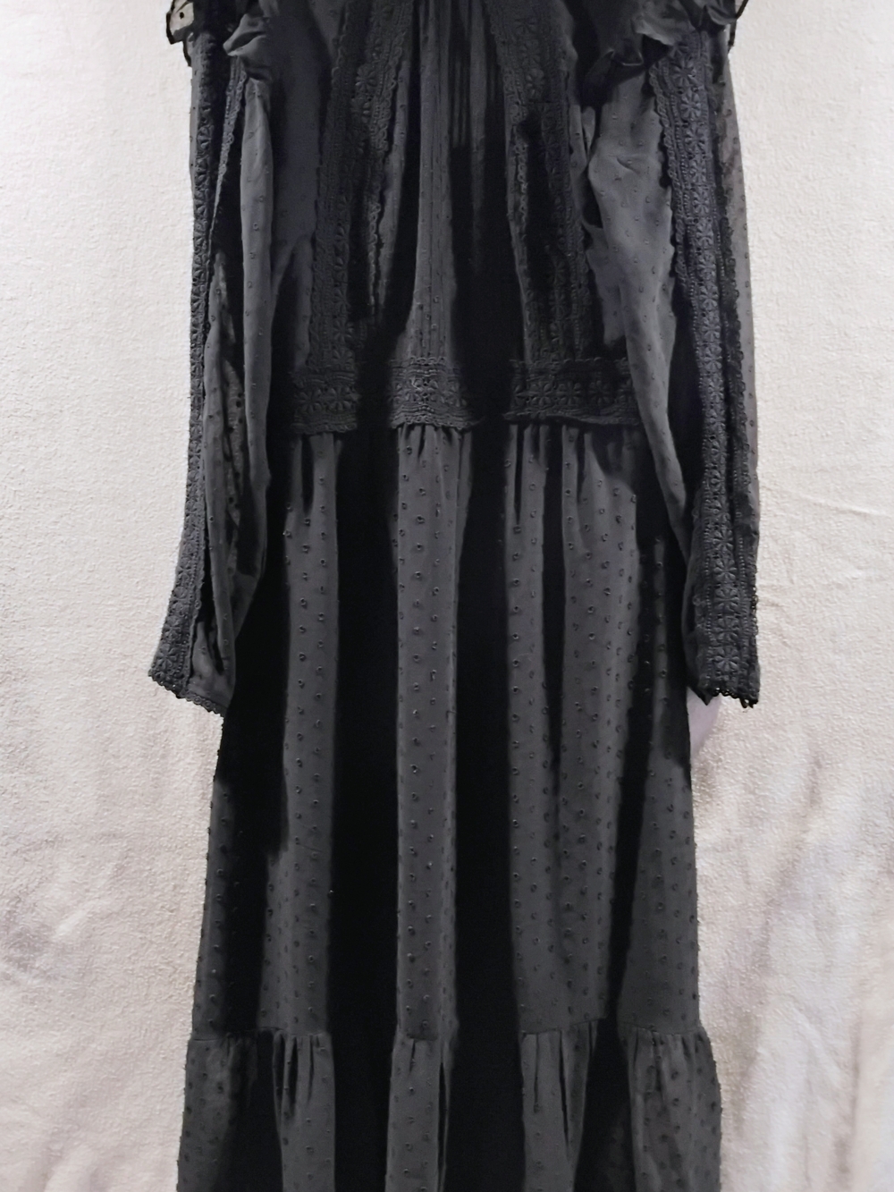 Topshop Black Maxi Dress with Swiss Dot and Lace Details